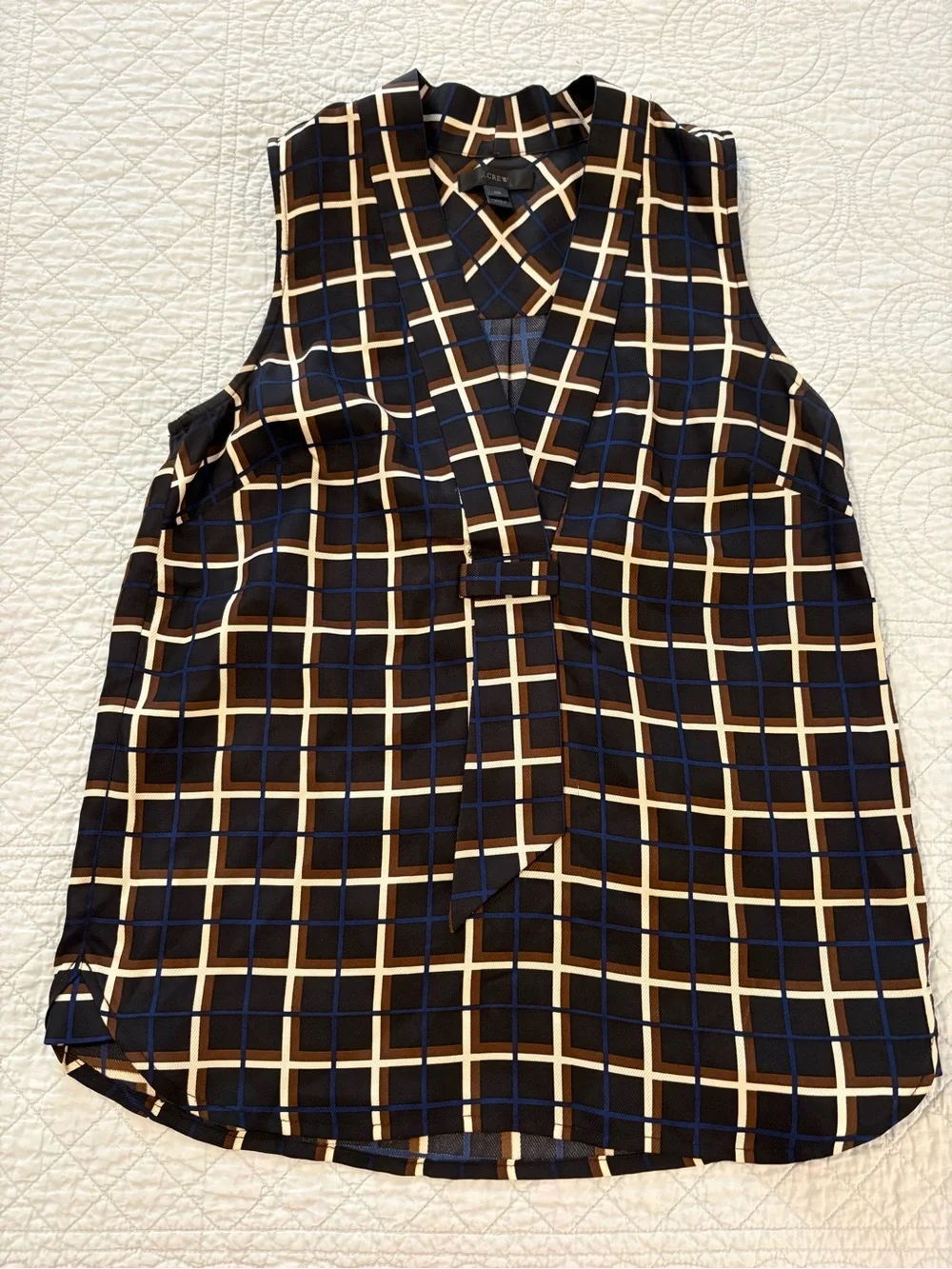 J Crew silk windowpane print top. Size 00.